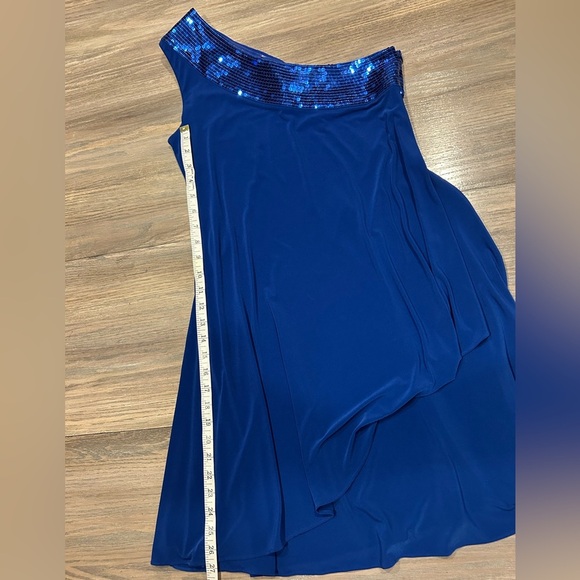 Calvin Klein Royal Blue One Shoulder Sequin Detail Cocktail Trapeze Dress Sz 4 - Picture 10 of 11